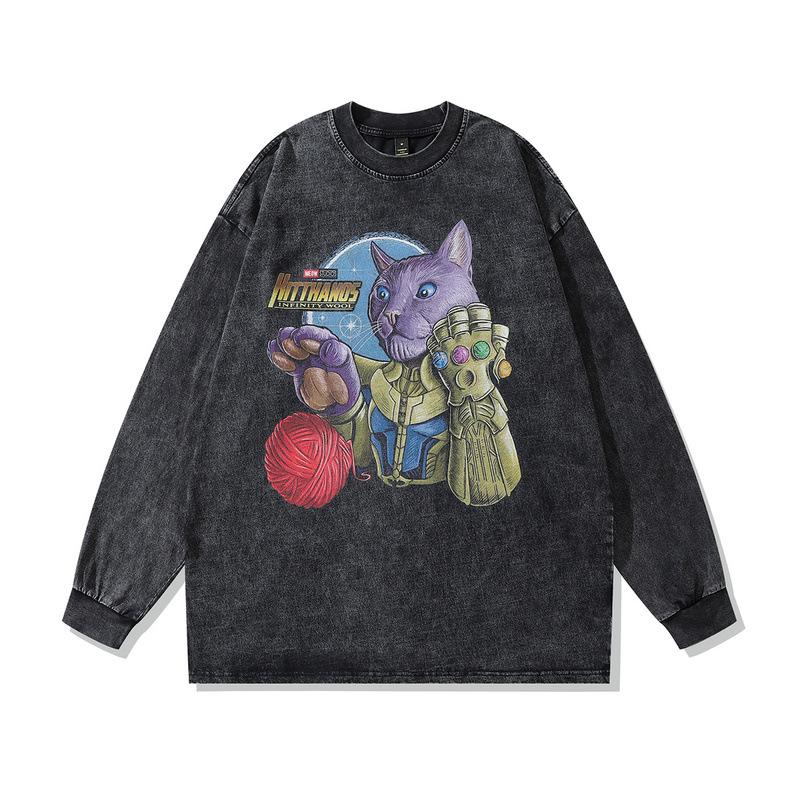 Harajuku Street Retro Trendy Brand Washing Water Old Long-Sleeved T-Shirt Men And Women Oversize Hip-Hop Couple Top