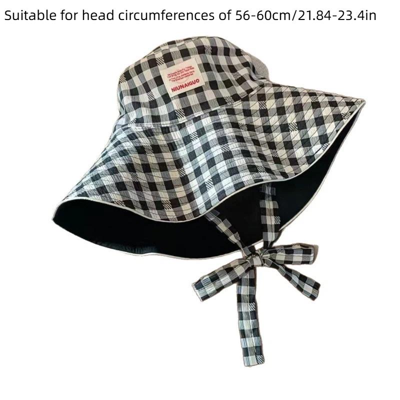 Double-sided Plaid Sunshade Fisherman Hat Summer Outdoor UV Protection Wide Brim Cap Lightweight for Beach Holiday