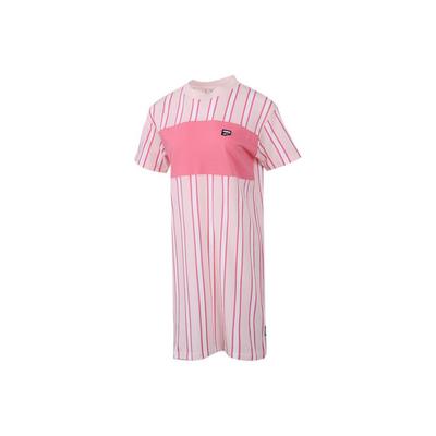 Logo Patchwork Striped Casual Sports Comfortable Breathable Pullover Round Neck Short Sleeve Dress Women Dress Pink 596007-17