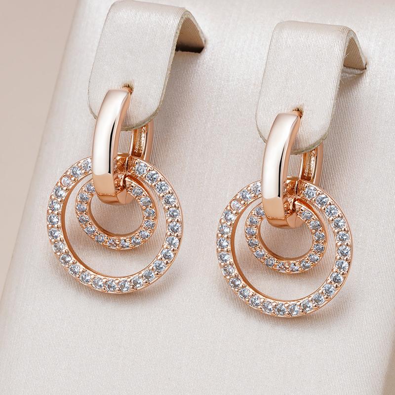 Kienl  Full Shiny Natural Zircon Drop Earring For Women  Rose Gold Color Unique Geometry Crystal Daily Vintage Jewelry