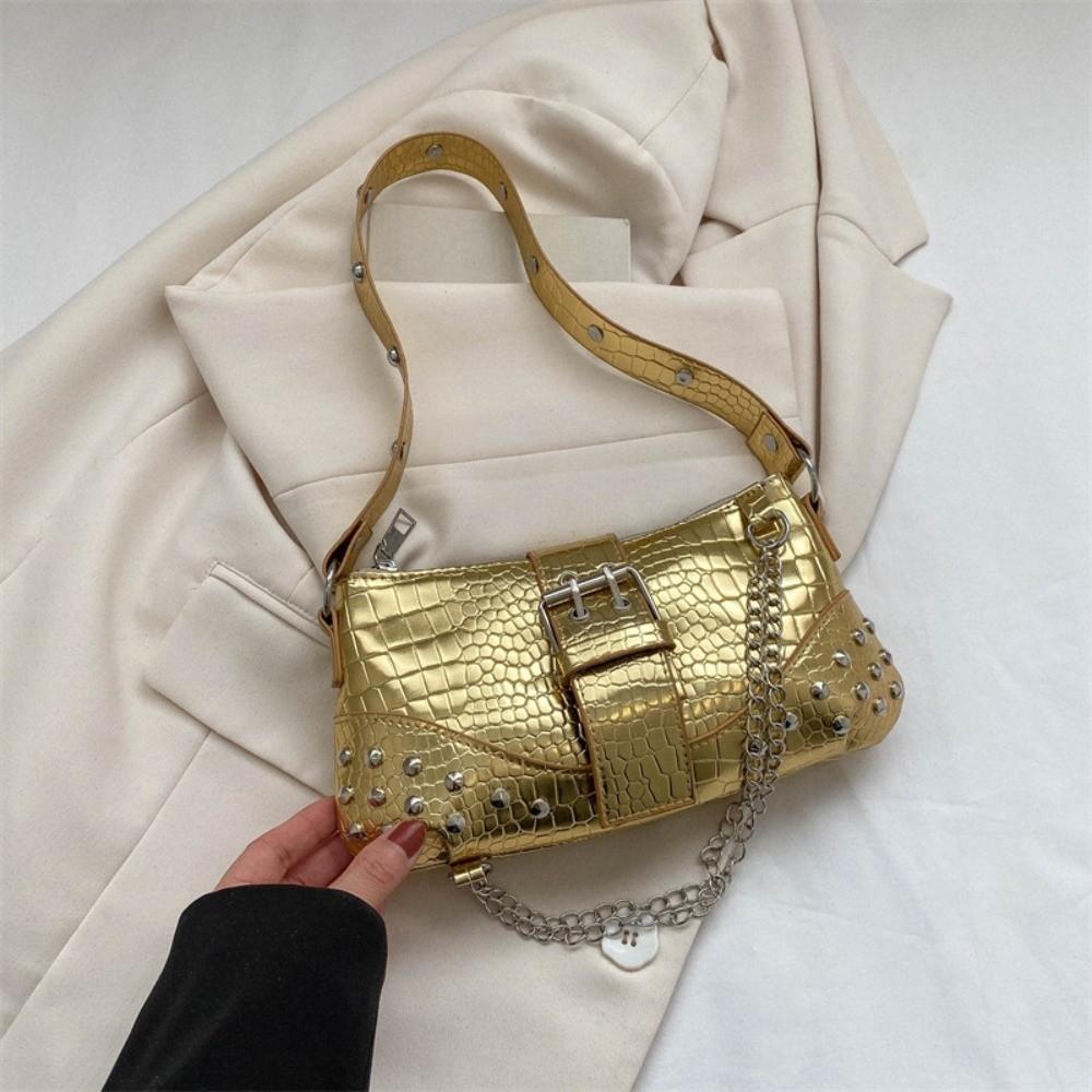 Y2K Crocodile Underarm Bag Korean Style Texture Shoulder Bag Shopping PU Rivet Chain Handbag  Girls