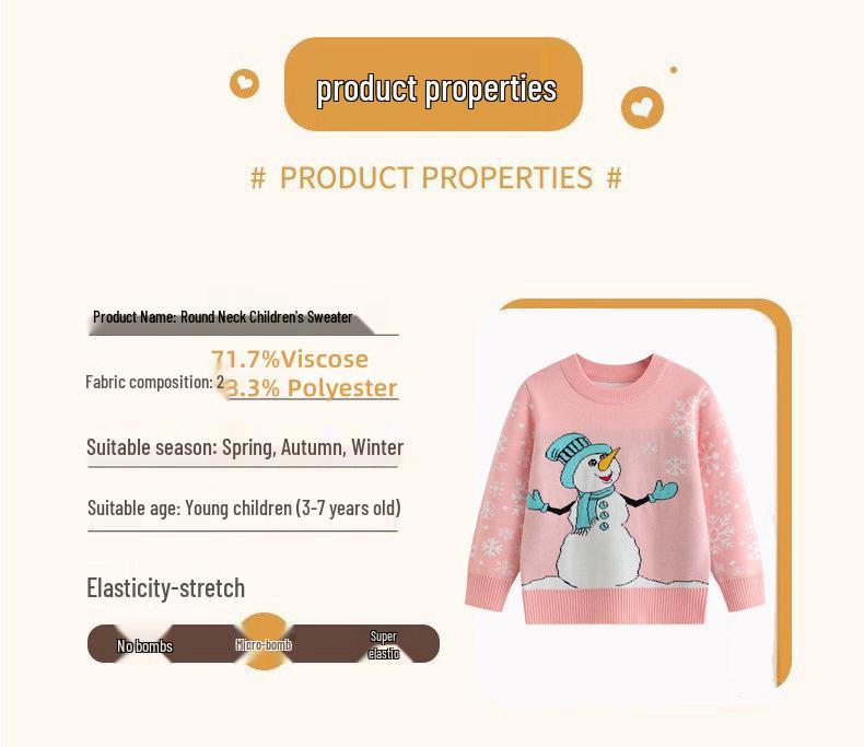 Girls' Double-Layer Snowman Jacquard Knit Pullover - Long-Sleeved Christmas Sweater for Autumn and Winter