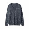 Star printed neck knitted sweater top women's early autumn new long-sleeved inner loose and thin bottoming shirt thin
