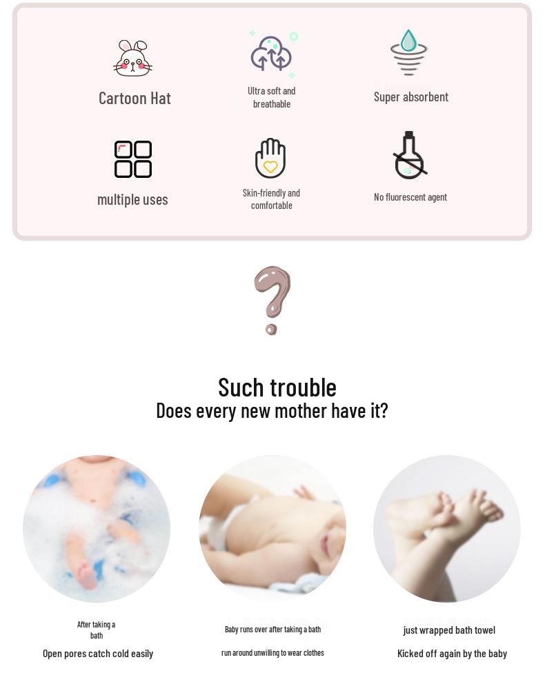 Water-Absorbent Cartoon Hooded Bath Towel Cape for Newborns & Toddlers