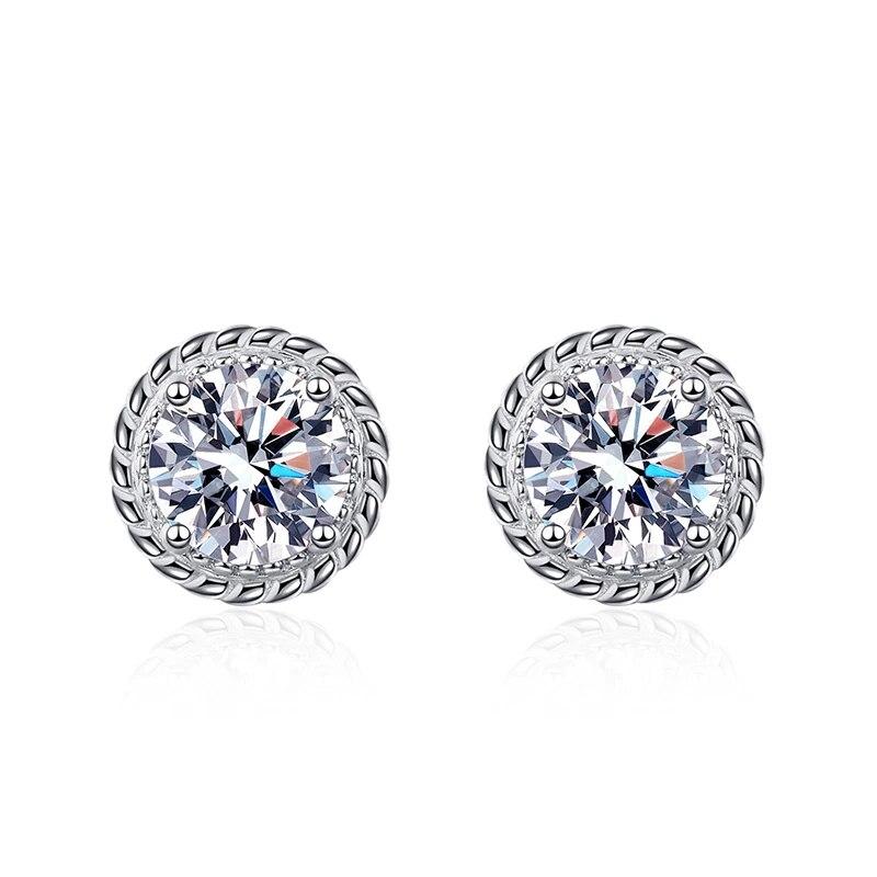 Boucles d'oreilles puces Moissanite Couleur D 2CT Argent Sterling 925 Plaqué Or 14K Puces d'oreilles Diamant Rond pour Femmes Hommes Cadeau Bijoux GRA
