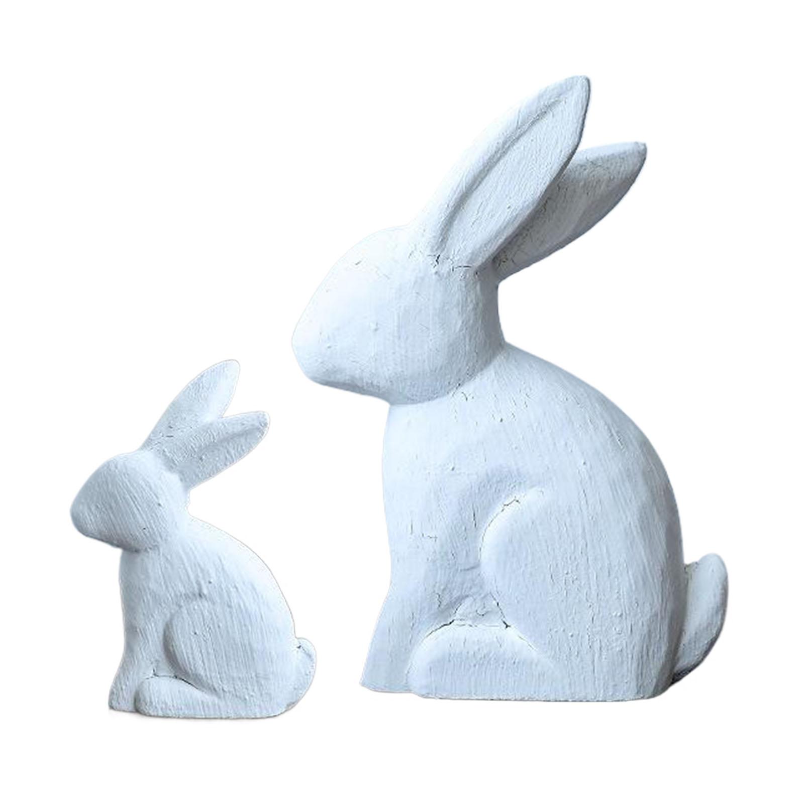 

Easters Rabbit Statue Set of 2 Cute Wooden Bunnies Figurines Decors for Living Room or Bedroom Desktop Display Ornaments 3
