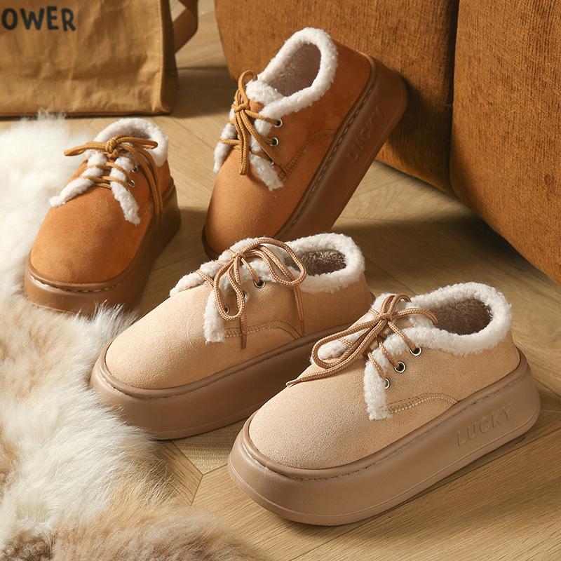 Women's Fashion Winter Outdoor Snow Boots Flat Fleece Lace Up Ankle Boots Classic Warm Short Boots