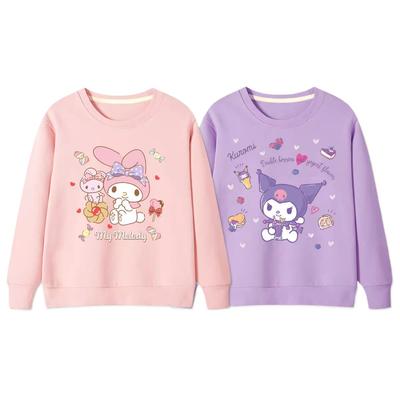 2025 MINISO Cute Kuromi i Melody Cartoon Anime Peripherals bluzy z kapturem dla chłopców i dziewcząt okrągły dekolt sweter na wiosnę i jesień