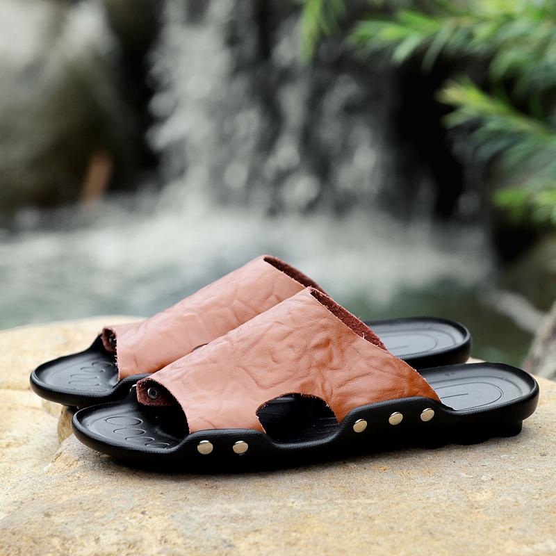 Fashion High Quality Slippers Men Genuine Leather Luxury Brand 2024 New Beach Flats Summer Casual Flip Flops Outdoor Slides for Men