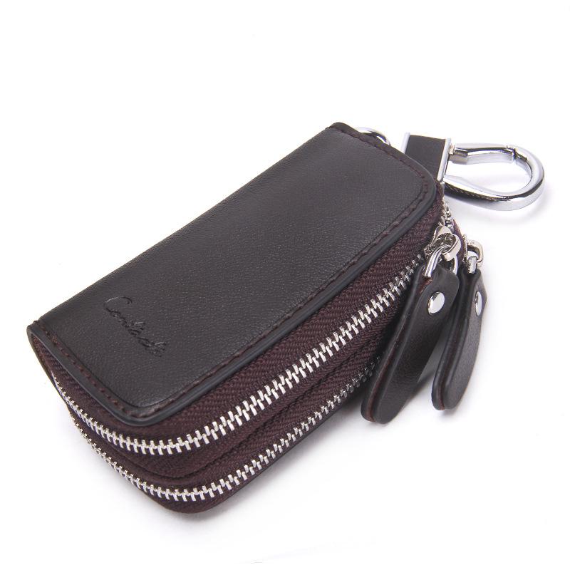 Black Angel Genuine Leather Double Zipper Multi-functional Car Key Holder