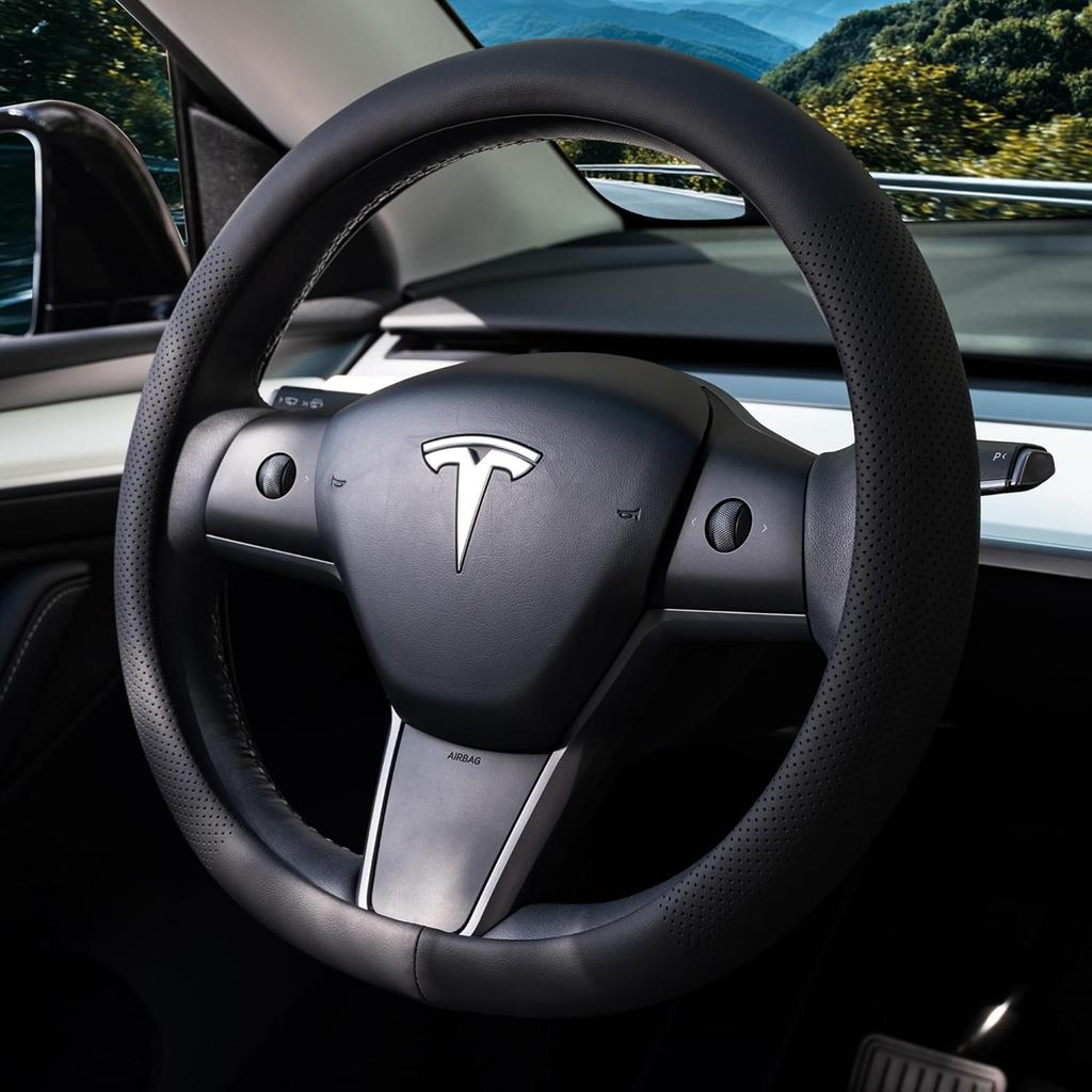 EVMODS for Tesla Steering Wheel Cover,Upgraded Leather Steering Wheel Protector fit Tesla Model Y/3 2026-2016 Juniper/Highland,Non-Slip,Breathable