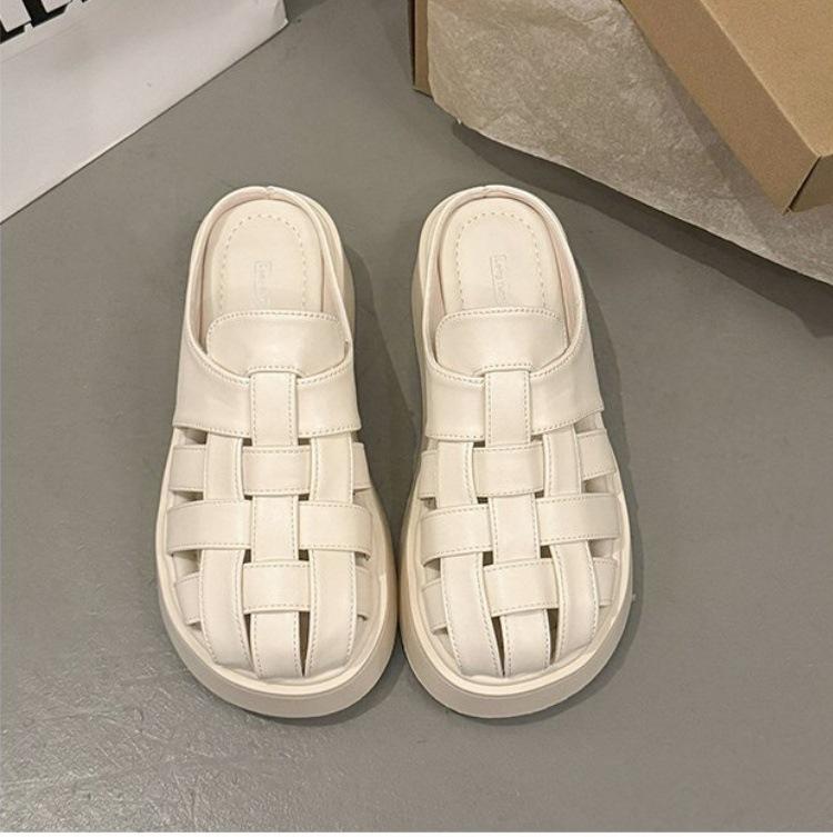 

Thick-bottomed woven bag head and half slippers for women s 2025 summer new outer wear muffin bottom to increase the fashion and high sense of sandals 40