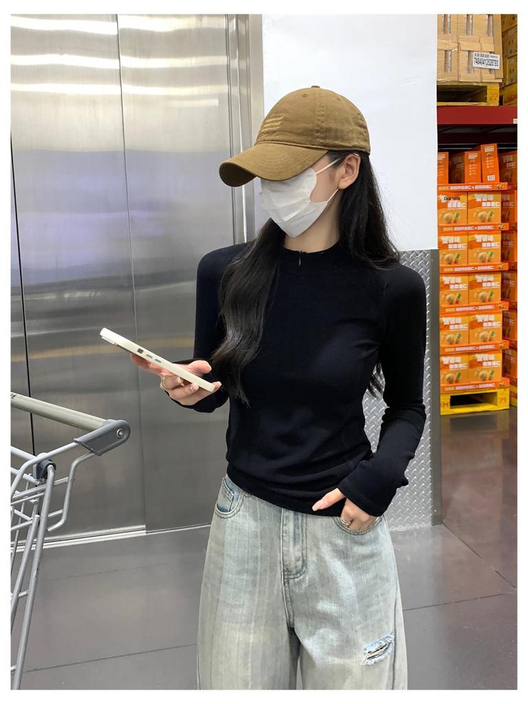 Women's Thermal Fleece Zipper Long-Sleeve T-Shirt with Half-High Collar - Autumn/Winter Warm Base Layer Top