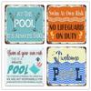 Swimming Pool Warning Tin Signs,Vintage Iron Paintings,Metal Plate Novelty Decoration for Indoor/Outdoor Pools, Shark Wall Decor