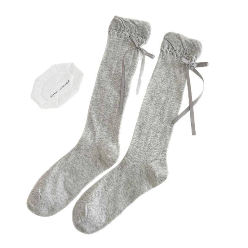 Spring and Summer Lightweight Ankle Socks for Women with A Bow At The Heel, Long Tube Socks In Ballet Style, Pure Cotton, Beautiful Leg Coverings