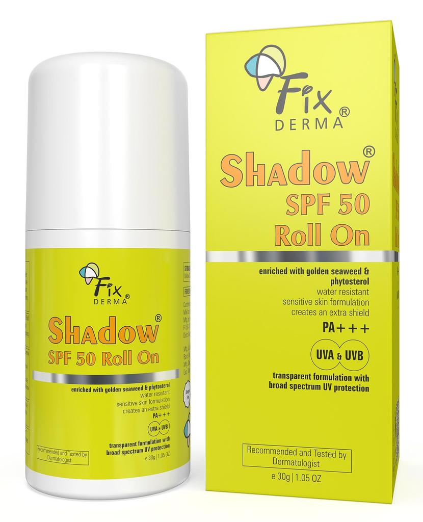 Fixderma Shadow Sunscreen SPF 50 Roll On Pa+++ | Transparent with Broad Spectrum UVA & UVB Protection | Lightweight | Water Resistant | For Sensiti