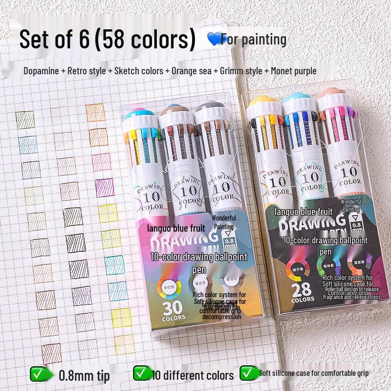 10-Color Stackable Ballpoint Pen Set – Press-Type, Multi-Functional Pens for Drawing & Journaling for Elementary Students