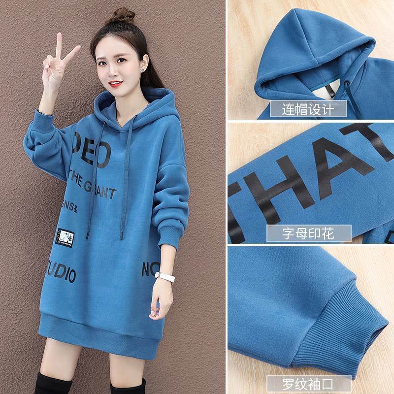 Hrubá sametová mikina střední délky pro ženy podzim zima nová korejská volná západní styl s kapucí top bunda