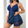 Large size lace sexy pajamas two-piece set sexy suspender shorts set pure loungewear