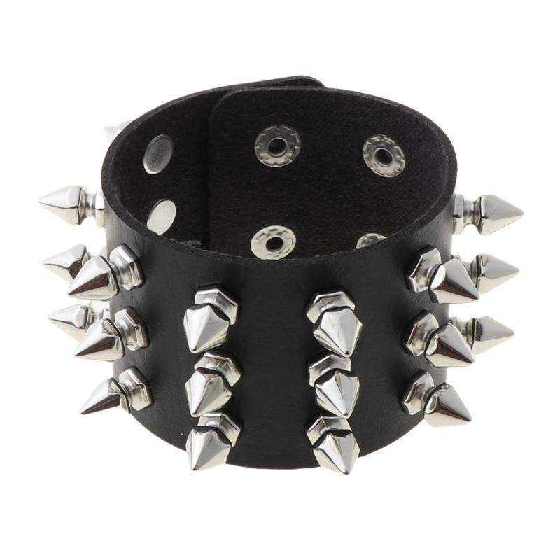 Black Faux Leather Metal Spikes Punk Rock Bracelet Steampunk Goth Dark Unisex Black Faux Leather Metal Spikes Punk Rock Bracelet Steampunk Goth Dark Unisex