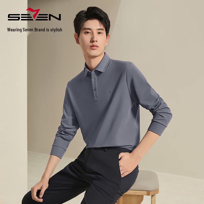 SEVEN Men's 10A Antibacterial Waffle Brushed Long Sleeve Polo Shirt