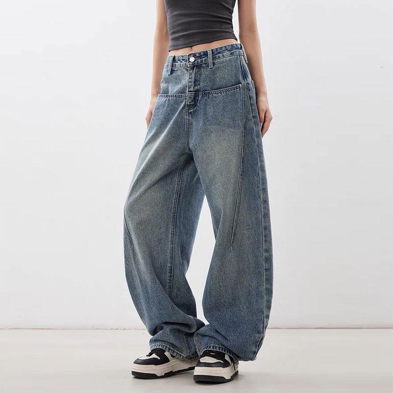 

Женские ретро-джинсы синего цвета с высокой талией и широкими штанинами - Свободный крой для сезона Осень/Зима 2026 3XL [72-81 kg]