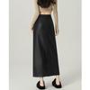 Schwarzer Damen Midirock mit hoher Taille aus PU-Leder - Figurbetonend A-Linie Bodycon mit Schlitz