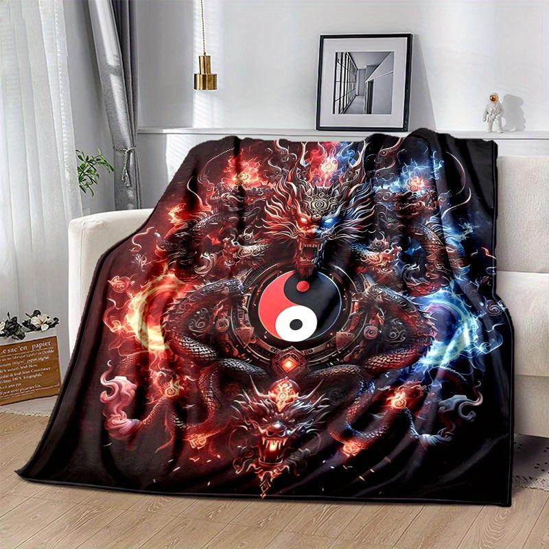 1pc Fire and Ice Yin Yang Dragons Blanket  Soft Throw for Home Decor, Perfect Gift for All Seasons, Living Room, Travel, Camping, Car Blankets