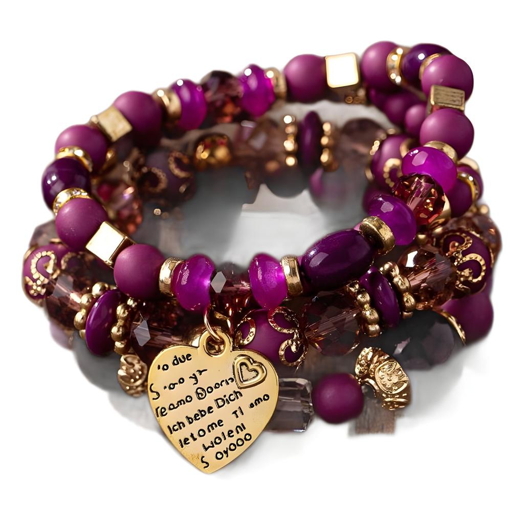 Evropský, Americký Bohemský Styl Vícevrstvý Náramek z Dřevěných Korálků Dámský Náramek na Elastickém Provázku