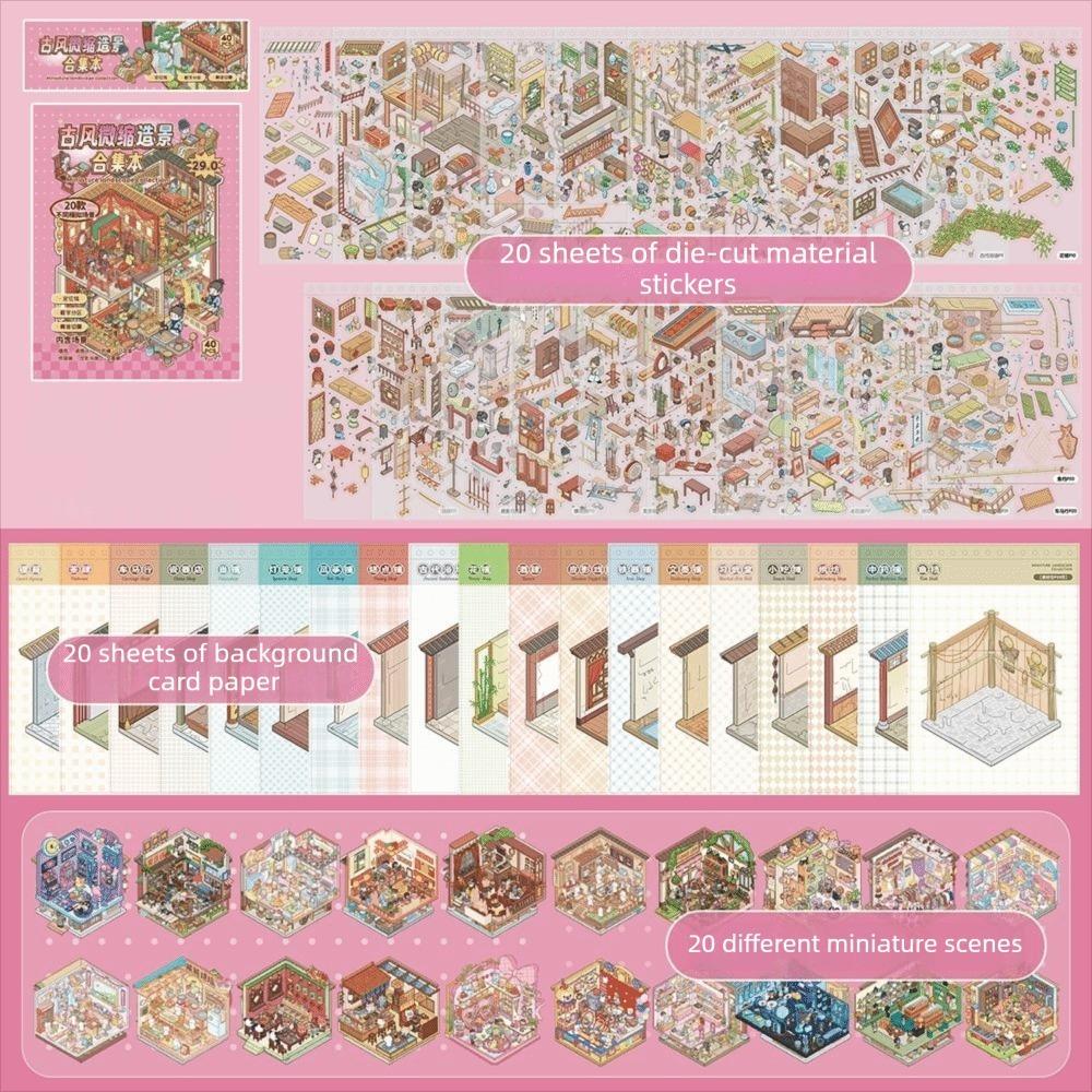 20 Scenes Landscape Sticker Book Stress‑relief DIY Cabin Scene Sticker  Children Gift