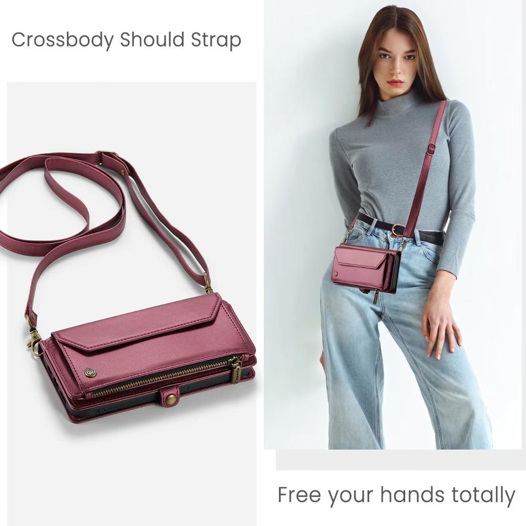 Luxury Zipper Wallet Lanyard Card Slot Multifunction Protective Cover for Samsung for Galaxy Z Fold 3 Made PU Shoulder Bag