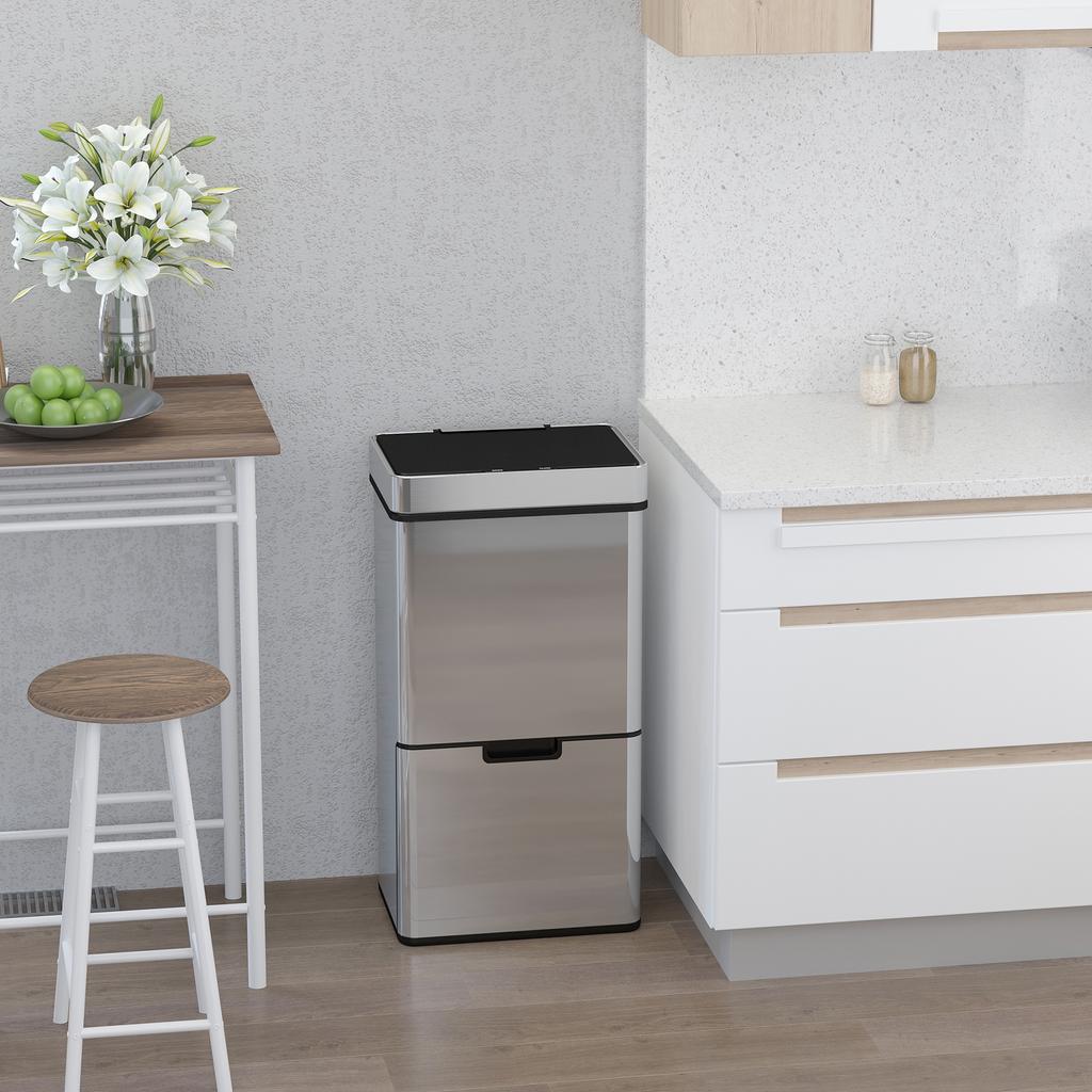 72L Sensor-Recyclingbehälter Edelstahl 3 Fächer für Nass-/Trockenabfall mit abnehmbarem Deckel Küche Zuhause