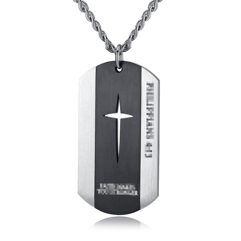 Silver Stainless Steel Cross Dog Pendant Necklace for Men