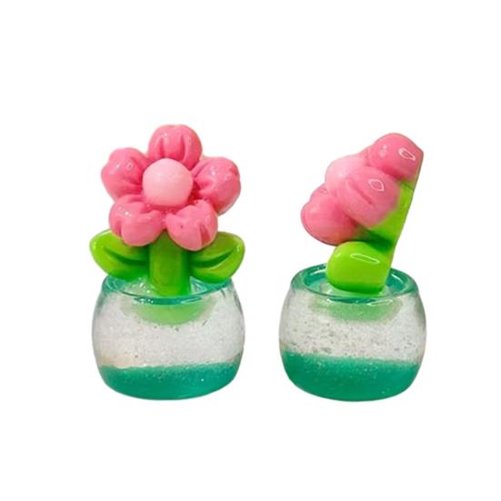 

2 Pcs Mini Resin Artificial Flower Figurine Tiny Glow in The Dark Potted Flower for Dollhouse Miniature Landscape Home Office Decor A