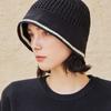 VARZAR VA Top Button Knit Crochet Bucket Hat Black