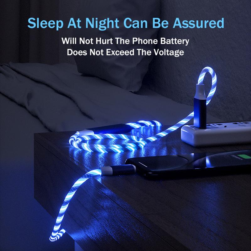 3 In 1 Glowing Charging Cable For Android Huawei XiaoMi Iphone Fashion Light Charging Cable 3A Fast Charging