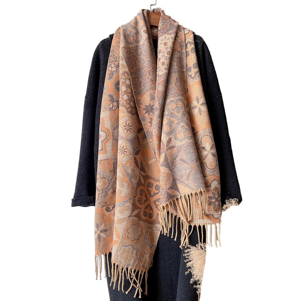 Winter Shape Jacquard Scarf High-end Thick Fringed Scarf Temperament Versatile Imitation Cashmere Warm Shawl