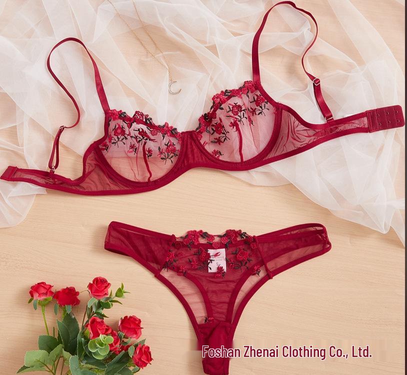 Kvetinová vyšívaná sieťovinová push-up súprava spodnej bielizne pre ženy