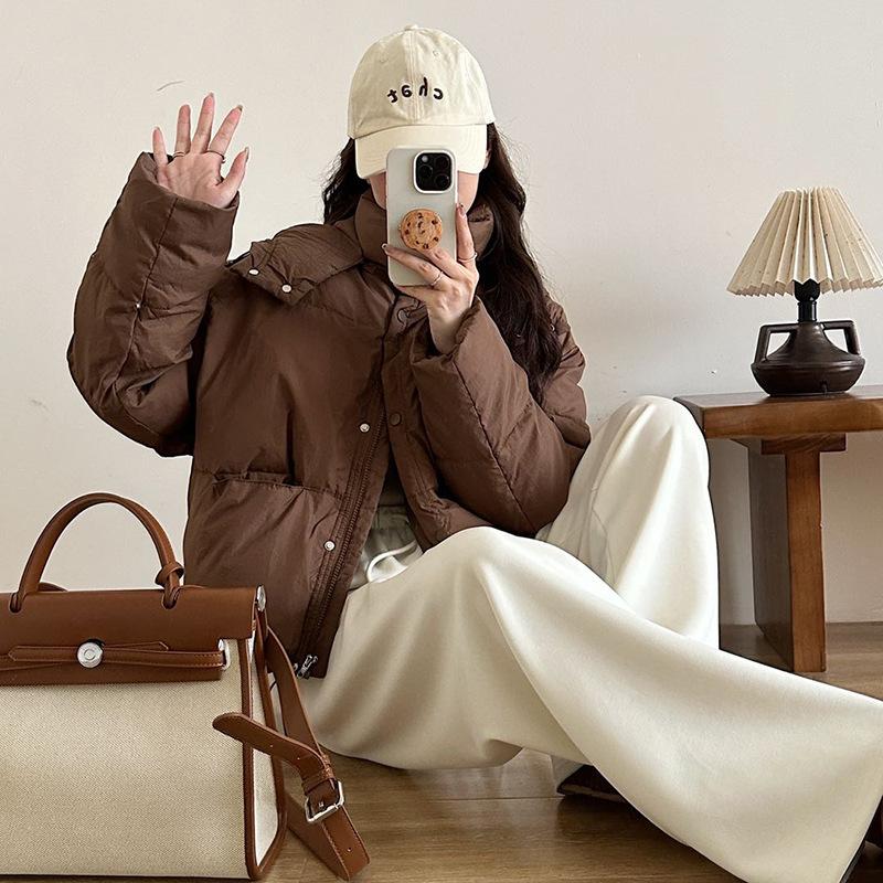 Hooded Candy Color Down Jacket Women's 2024 Winter Fashion Sweet Small Pocket White Duck Down Thickened Bread Jacket