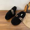 2025 Autumn and Winter New Velvet Boken Shoes Muller Drag Cotton Shoes Bag Head Warm Belt Buckle Flat Bottom Fluffy Slippers Women