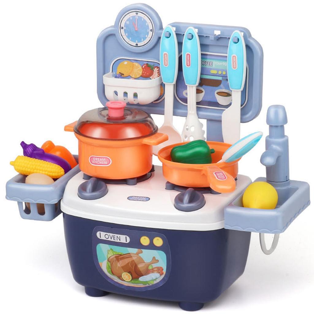 Children Kitchen Toys Plastic Educational Kids Cookware Playset Cooking Toys Birthday Gifts Blue