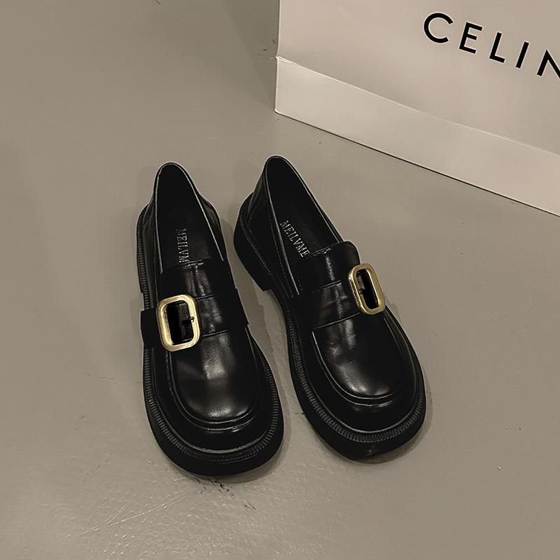 British style black small leather shoes women's 2025 spring and autumn new versatile thick heel casual Mary Jane loafers