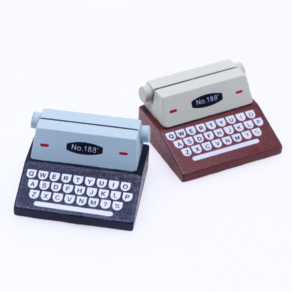 Wooden Miniature Retro Typewriter Dollhouse Furniture Ornament