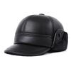 Men Genuine Cowhide Leather Winter Hat Thick Warm Trapper Cap with Ear Flaps Outdoor Windproof Baseball Bomber Hat for Elderly