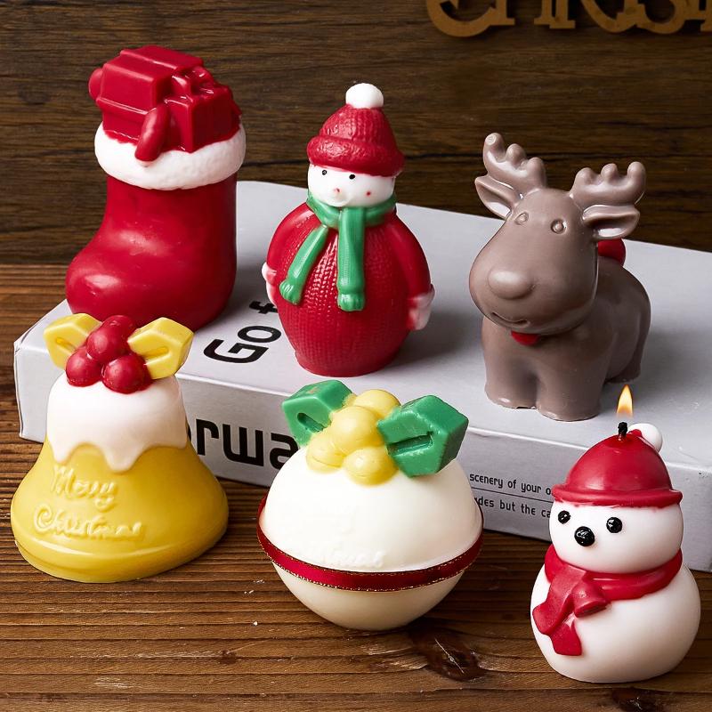 Christmas Seires Candle Silicone Mold DIY 3D Christmas Snowman Elk Bell Socks Scented Plaster Resin Mold Party Decor Craft Gifts