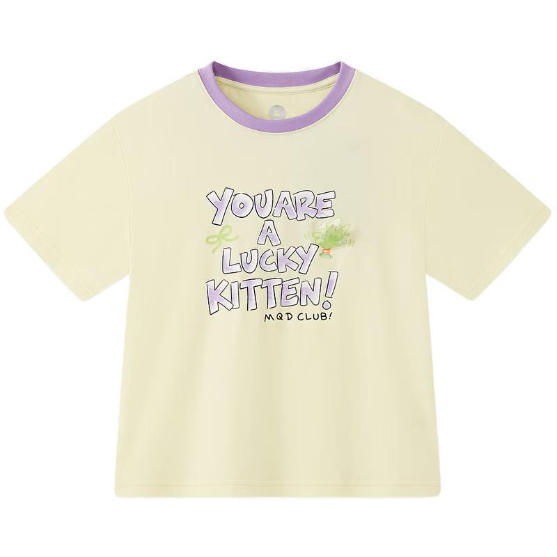 MQD Girls  Rotating Doll Color-Block Cool-Feel Short Sleeve T-Shirt 160cm кремовый