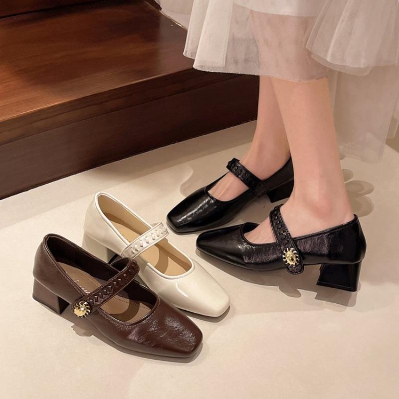 Quadratischer Absatz Single Shoes Damen Sommer Stil Französische Eleganz Riemchen Neue Schuhe