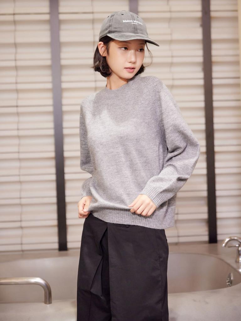 AYIHOLIC CASHMERE Back Slit Raglan Round Knit