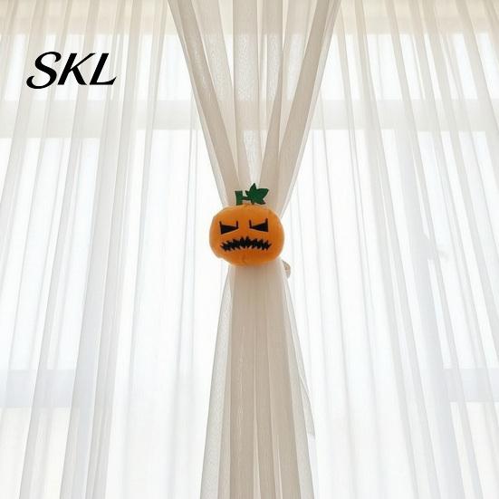 Autumn Curtain Tieback Halloween Pumpkin Tieback, Plush Fabric Strap Durable Holder, Decorative Draperies Holdback for Home Holiday Party Decor Strong