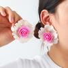 Oversized 3D Floral Earrings Women Zinc Alloy Studs In Pastel Bold Colors Lightweight Chic Statement Jewelry